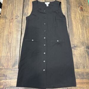 EUC Women's Talbots Stretch Sleeveless Black Midi Tank Dress Button Front Sz 2‎